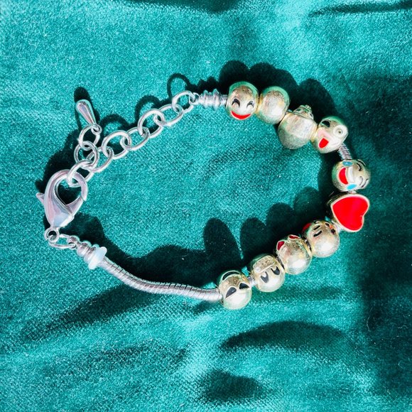 Emoji Heart Charms Silver/Gold Unisex Snake Bracelet 8” - Picture 3 of 5